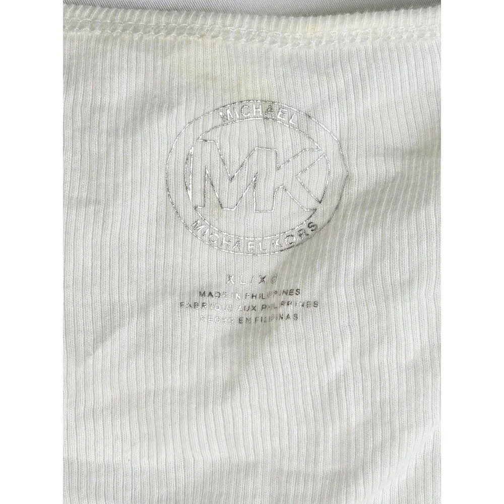 Michael Kors Rhinestone Embellished Ribbed Bib Top  3/4 Sleeve T-Shirt